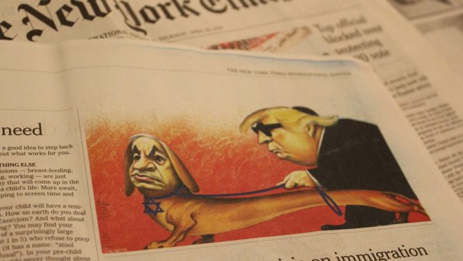 #135 – Dossier – Caricature montrant Benjamin Netanyahou et Donald Trump.