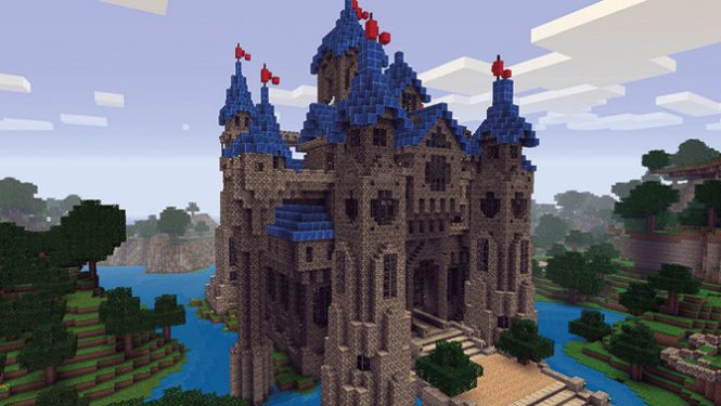 Un château dans l’univers de Minecraft.