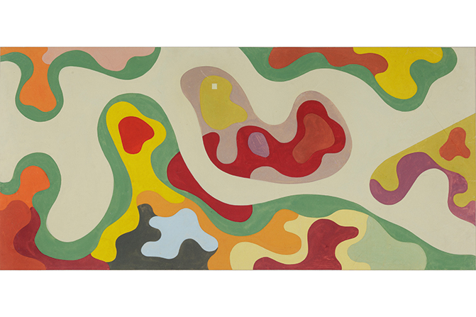 Une gouache préparatoire sur papier représentant le jardin du ministère de l’Éducation à Rio de Janeiro.